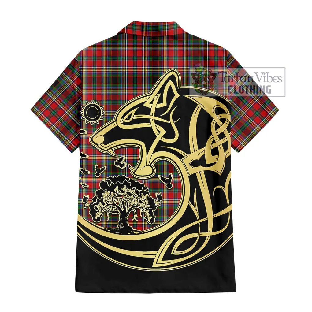 Anderson of Arbrake Tartan Short Sleeve Button Shirt with Family Crest Celtic Wolf Style