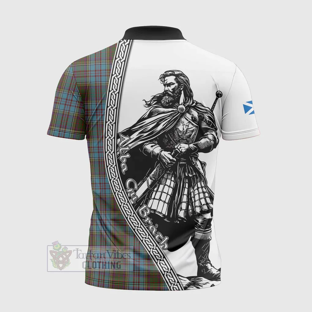 Anderson Tartan Clan Crest Zipper Polo Shirt with Highlander Warrior Celtic Style