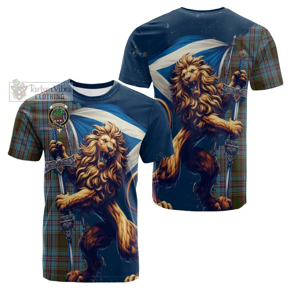 Anderson Tartan Family Crest Cotton T-shirt with Scottish Majestic Lion