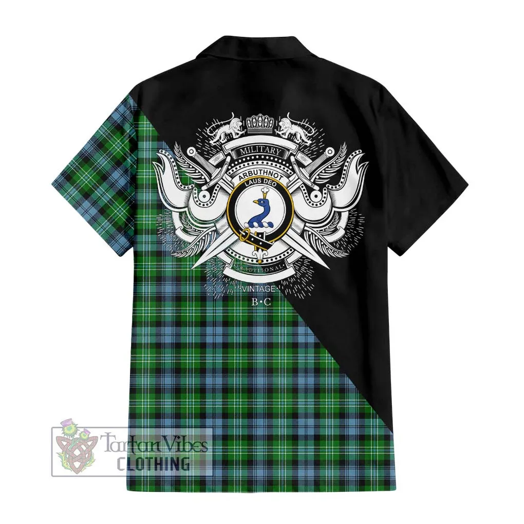 Arbuthnot Ancient Tartan Short Sleeve Button Shirt with Family Crest and Military Logo Style