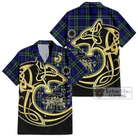 Arbuthnot Modern Tartan Short Sleeve Button Shirt with Family Crest Celtic Wolf Style