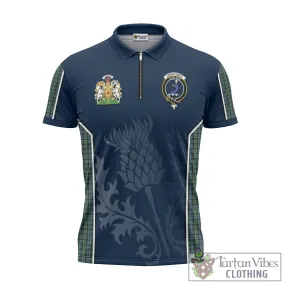 Arbuthnot Tartan Zipper Polo Shirt with Family Crest and Scottish Thistle Vibes Sport Style