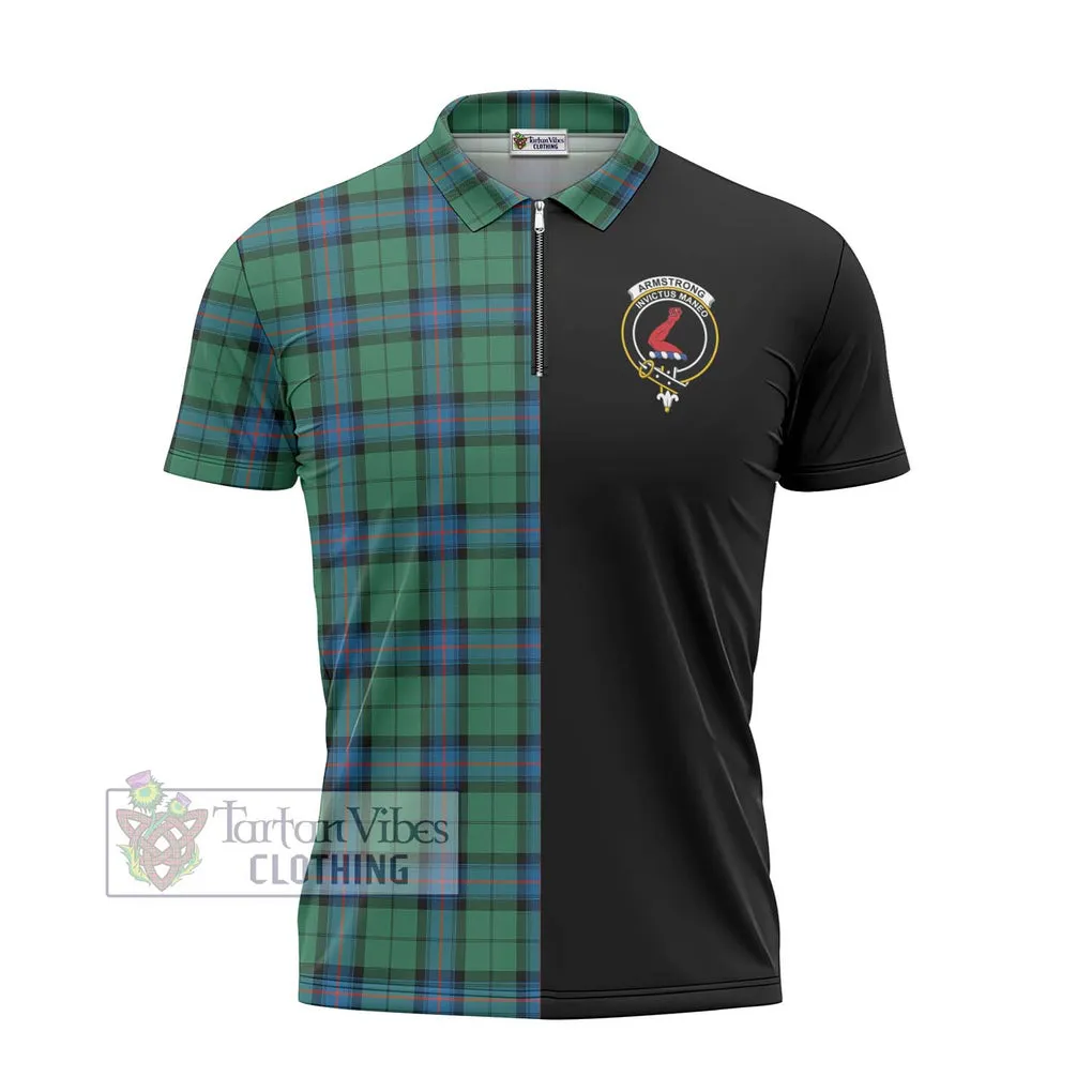 Armstrong Ancient Tartan Zipper Polo Shirt with Family Crest and Half Of Me Style