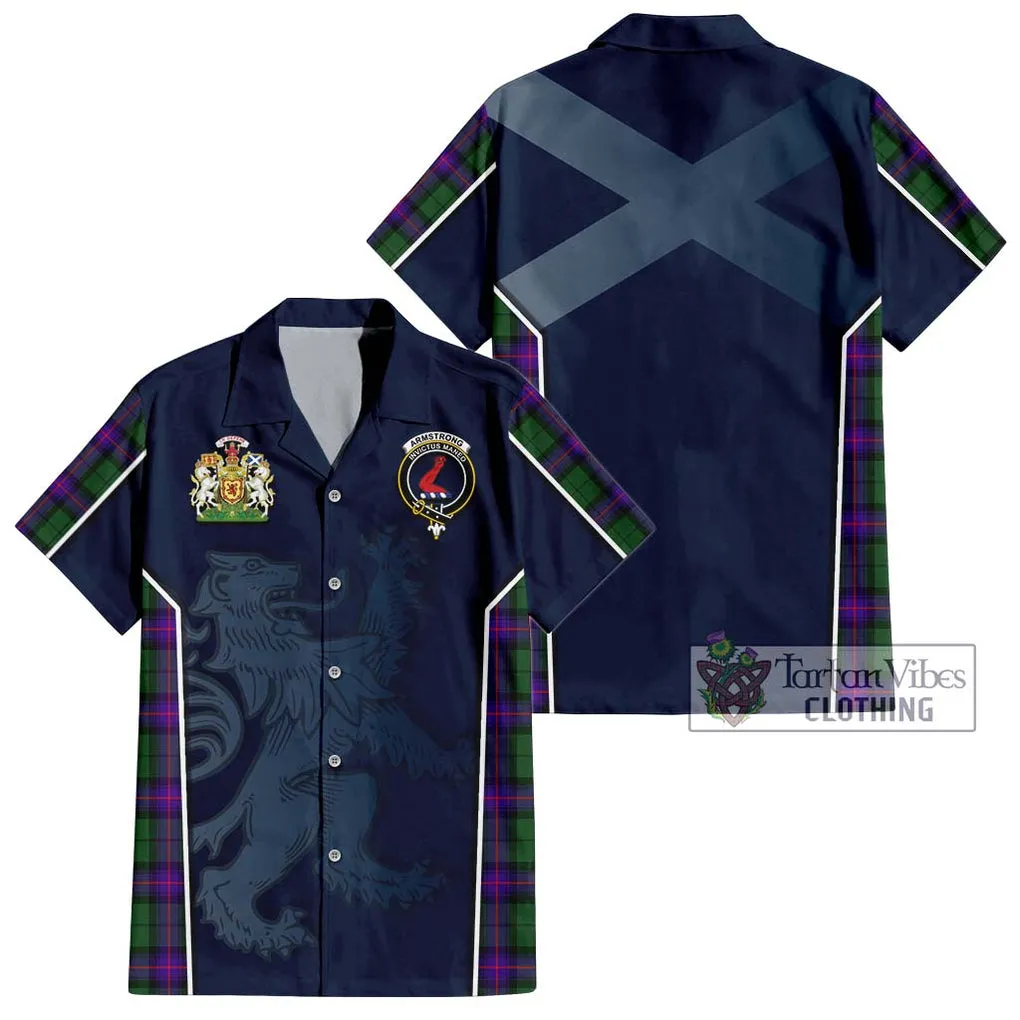 Armstrong Modern Tartan Short Sleeve Button Shirt with Family Crest and Lion Rampant Vibes Sport Style