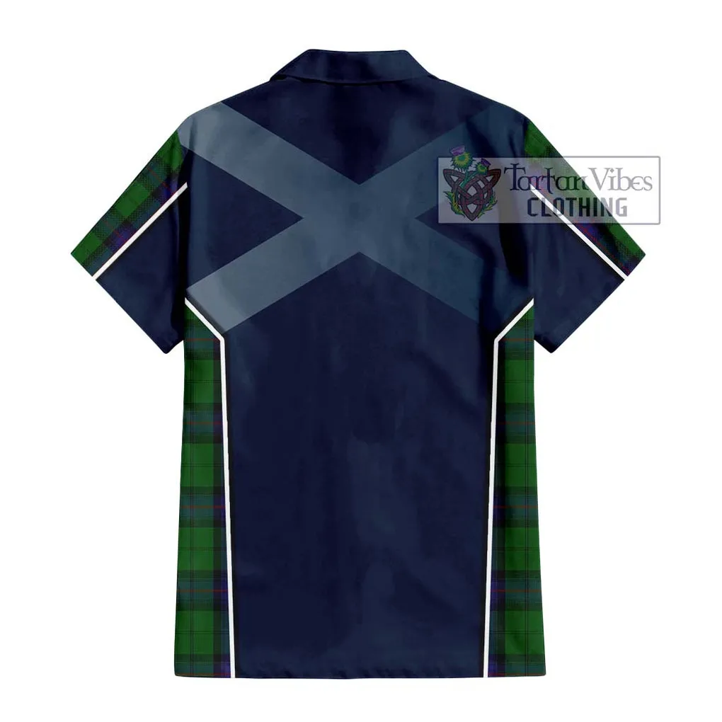 Armstrong Tartan Short Sleeve Button Shirt with Family Crest and Lion Rampant Vibes Sport Style