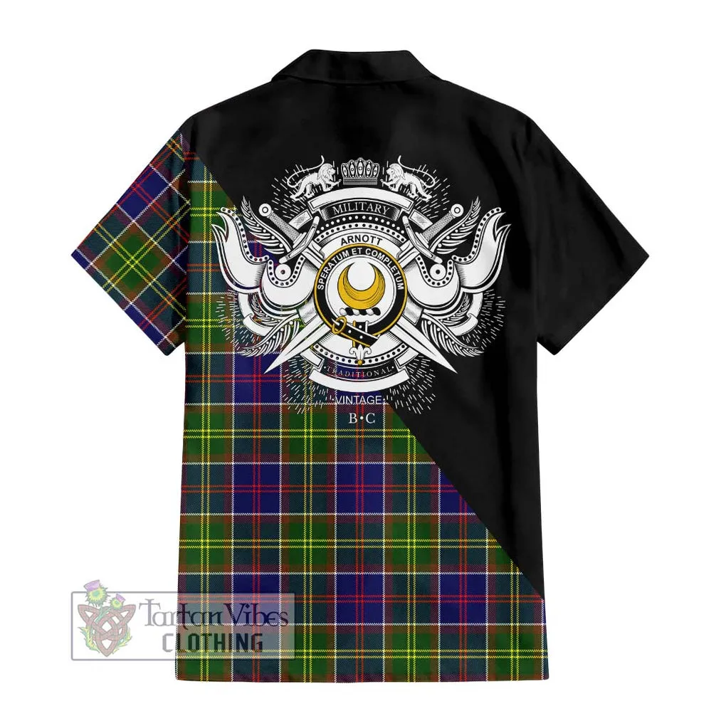 Arnott Tartan Short Sleeve Button Shirt with Family Crest and Military Logo Style