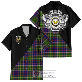 Arnott Tartan Short Sleeve Button Shirt with Family Crest and Military Logo Style