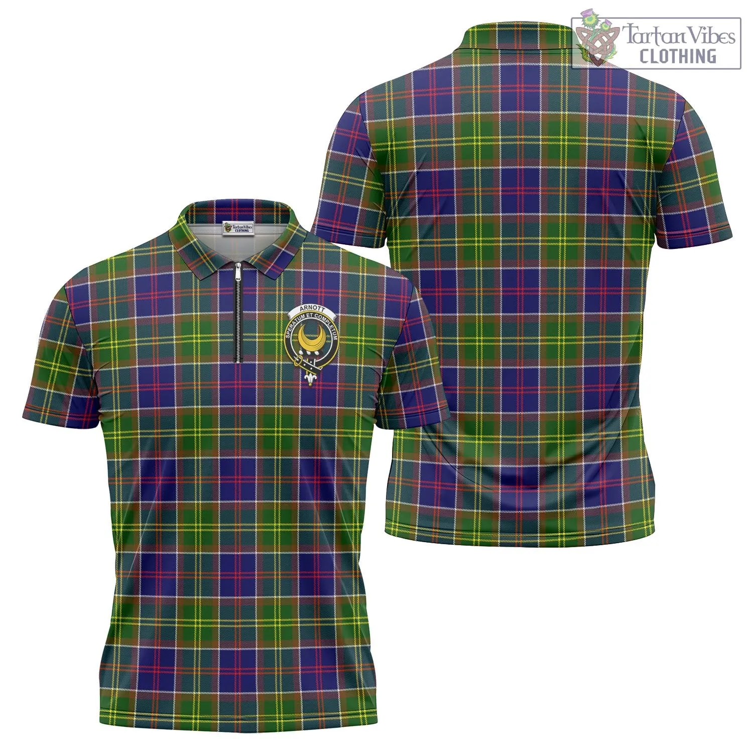 Arnott Tartan Zipper Polo Shirt with Family Crest