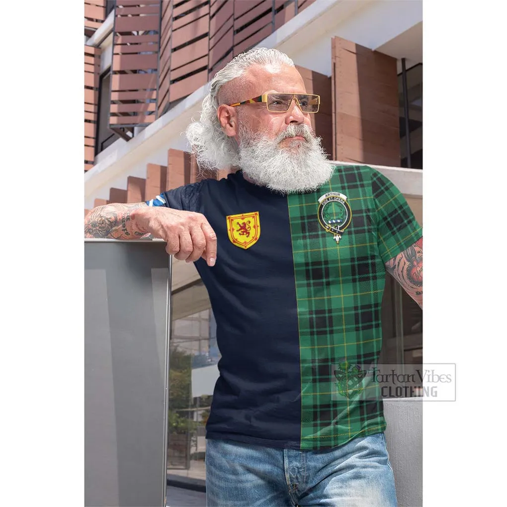 Arthur Ancient Tartan Cotton T-shirt Alba with Scottish Lion Royal Arm Half Style