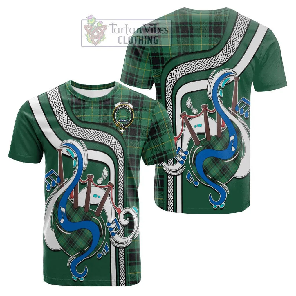 Arthur Ancient Tartan Cotton T-shirt with Epic Bagpipe Style