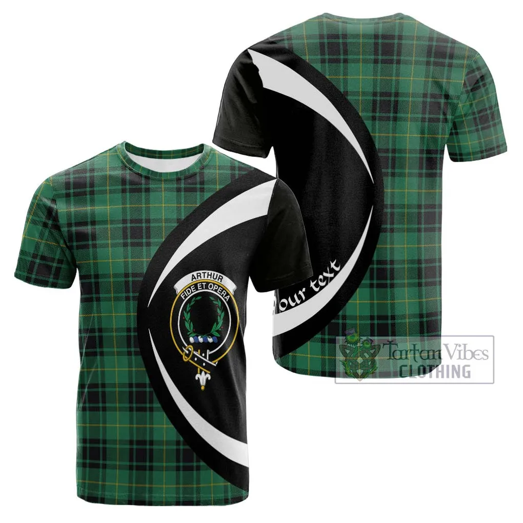 Arthur Ancient Tartan Cotton T-shirt with Family Crest Circle Style