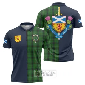 Arthur Highland Tartan Zipper Polo Shirt Alba with Scottish Lion Royal Arm Half Style