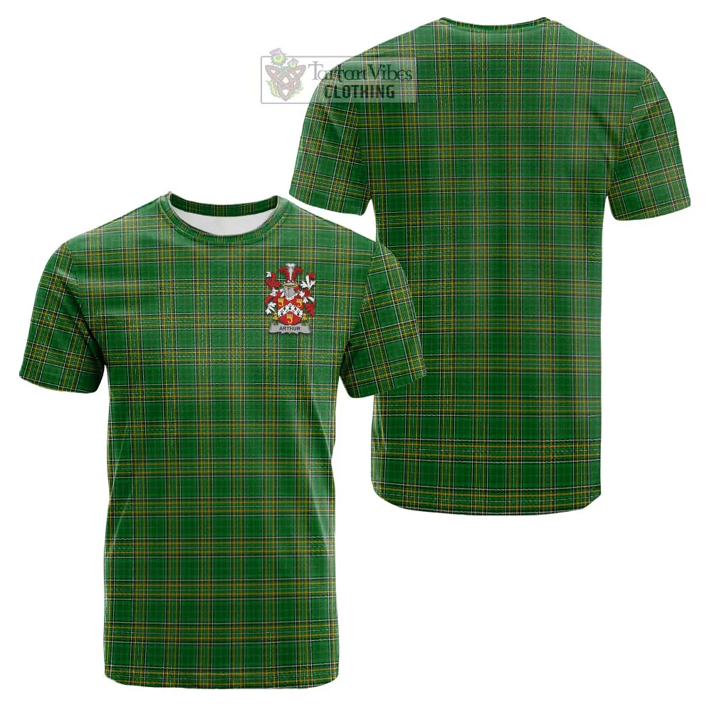 Arthur Irish Clan Tartan Cotton T-shirt with Coat of Arms