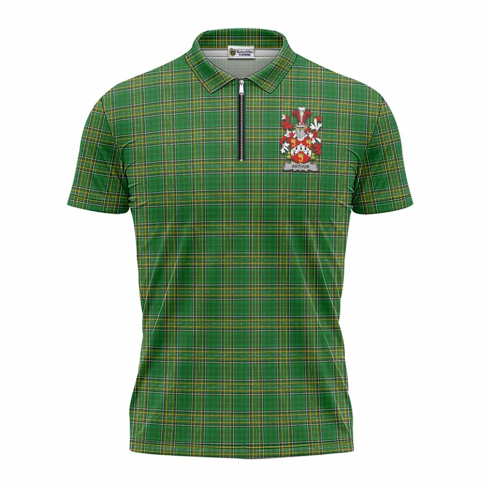 Arthur Irish Clan Tartan Zipper Polo Shirt with Coat of Arms