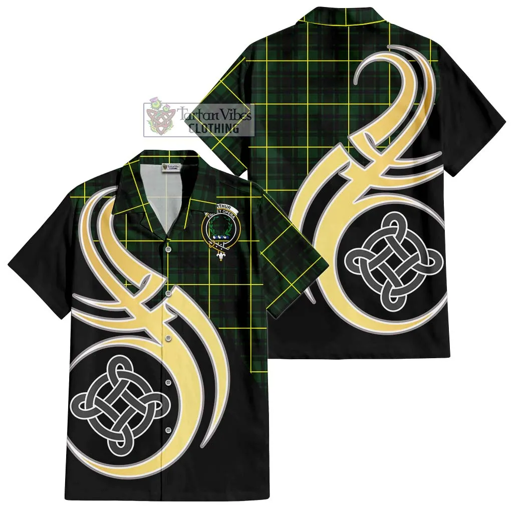 Arthur Modern Tartan Short Sleeve Button Shirt with Family Crest and Celtic Symbol Style