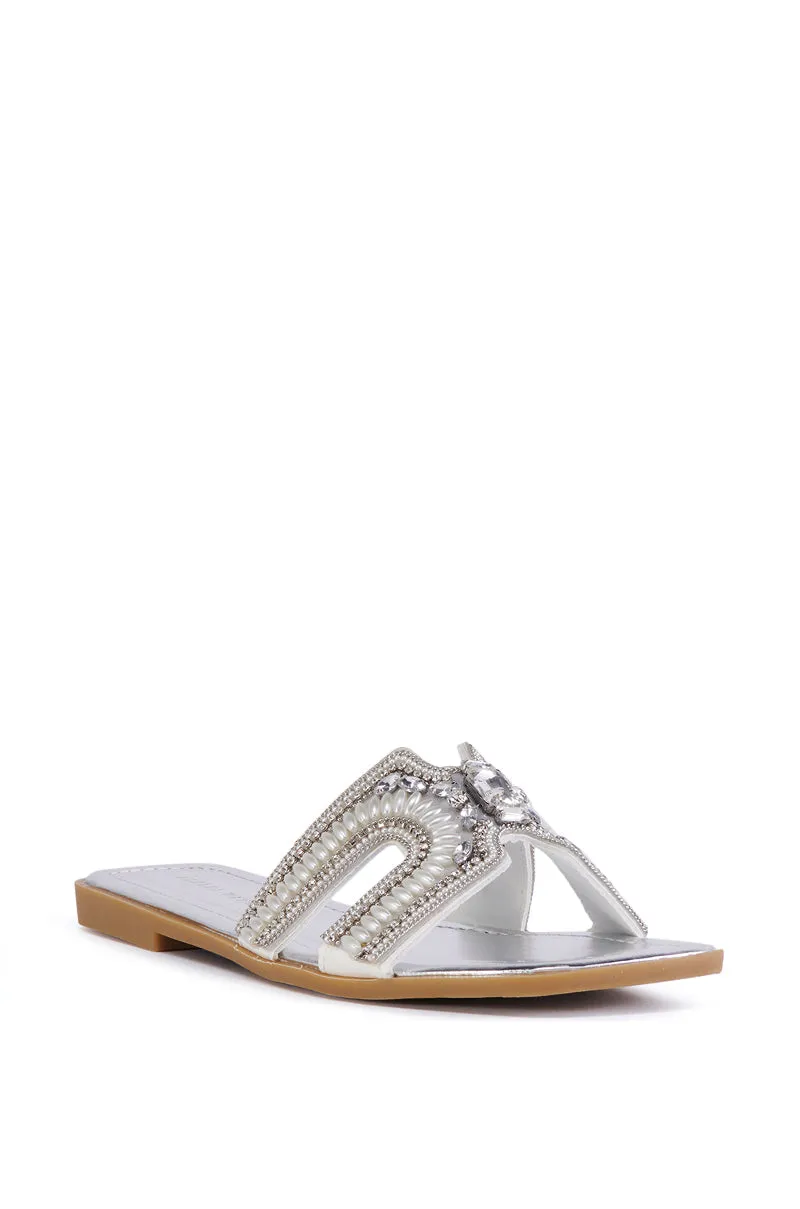 AZALEA WANG MADIHA SILVER EMBELLISHED FLAT SANDAL