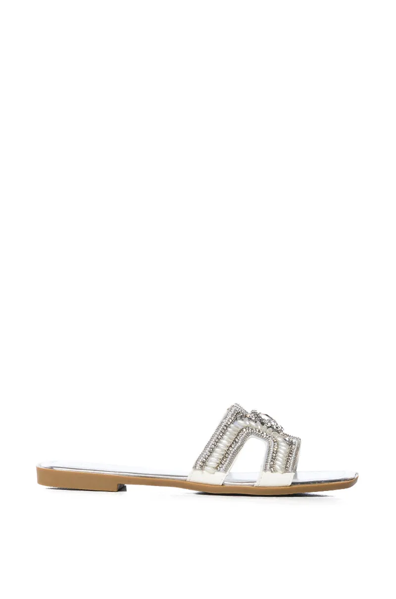 AZALEA WANG MADIHA SILVER EMBELLISHED FLAT SANDAL