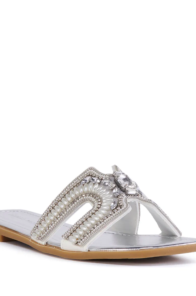 AZALEA WANG MADIHA SILVER EMBELLISHED FLAT SANDAL