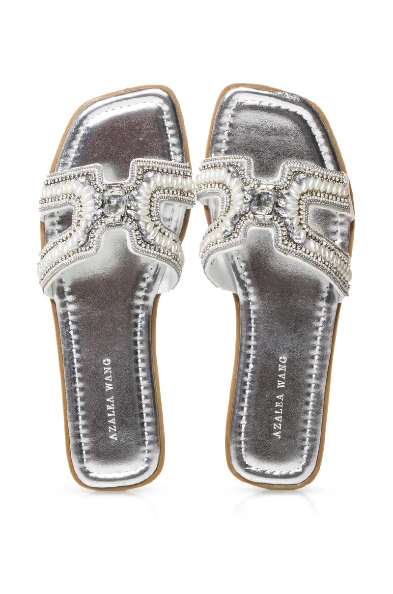 AZALEA WANG MADIHA SILVER EMBELLISHED FLAT SANDAL