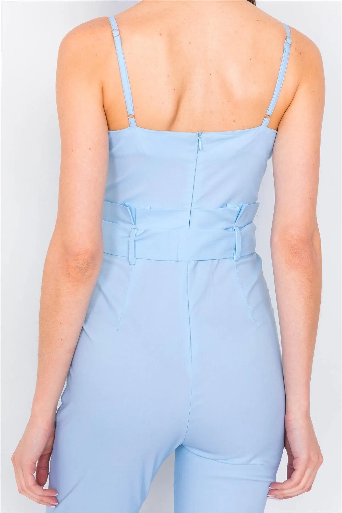 Baby Blue Mock High-Waist V-Neck Cami Casual Chic Jumpsuit