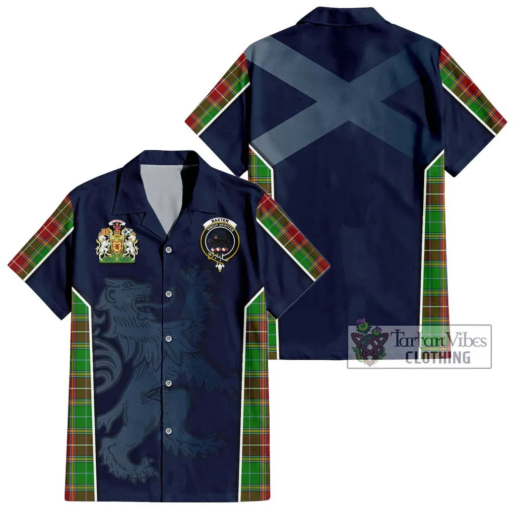 Baxter Modern Tartan Short Sleeve Button Shirt with Family Crest and Lion Rampant Vibes Sport Style