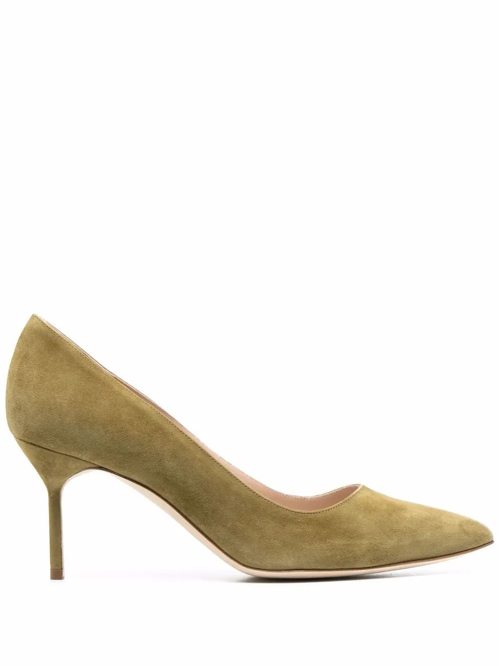 BB 70 Green Suede Mid-Heel Pumps