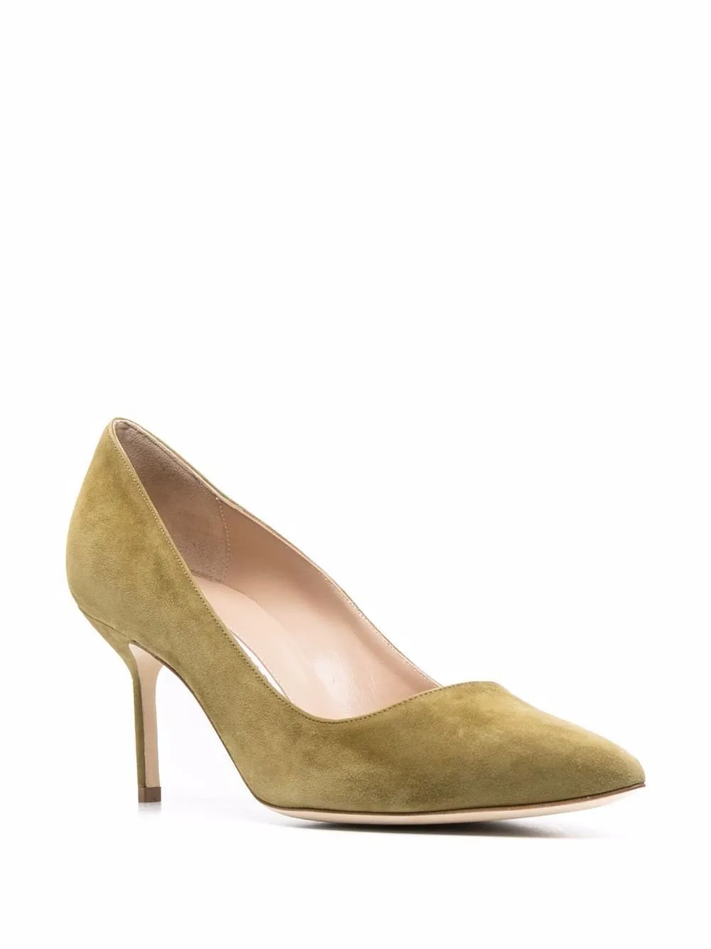 BB 70 Green Suede Mid-Heel Pumps