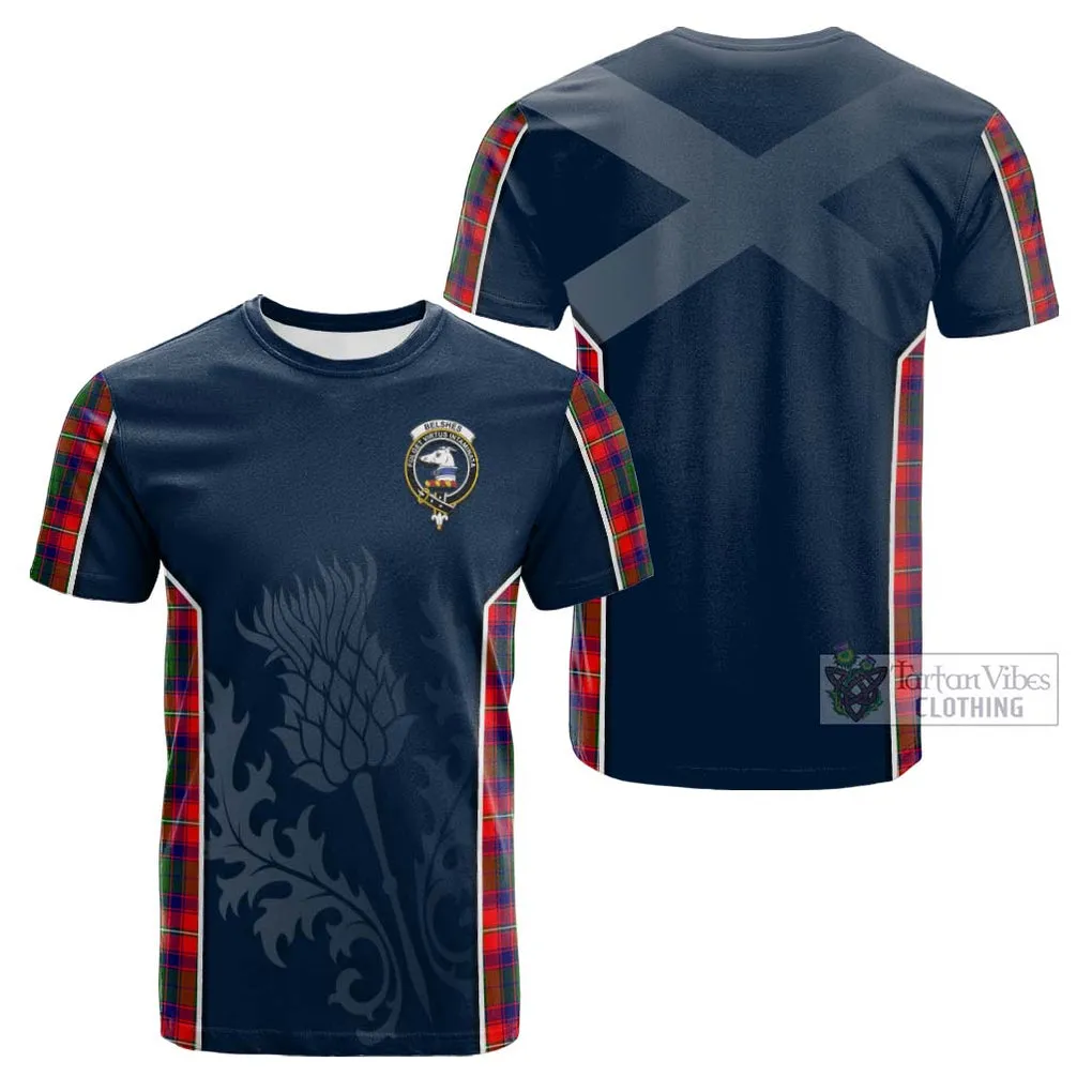 Belshes Tartan Cotton T-shirt with Family Crest and Scottish Thistle Vibes Sport Style