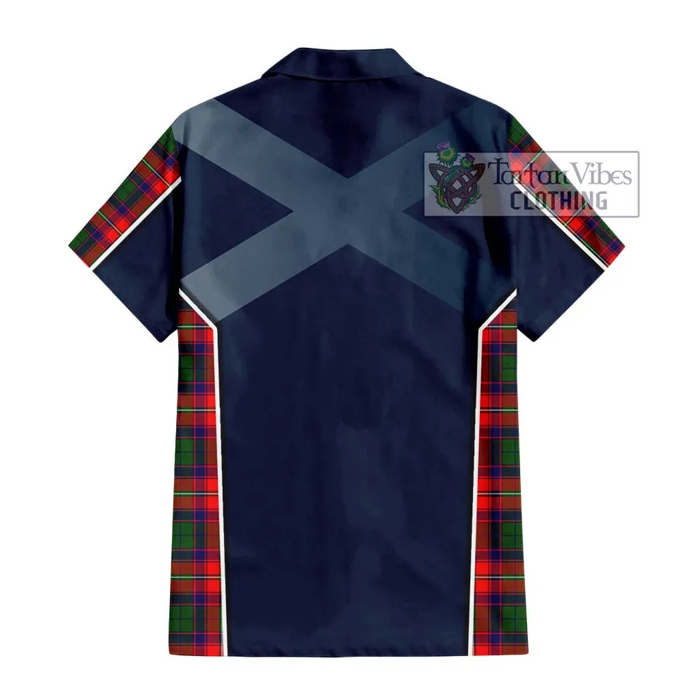 Belshes Tartan Short Sleeve Button Shirt with Family Crest and Lion Rampant Vibes Sport Style