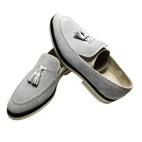 Bespoke Shoes, Handmade Shoes, Custom Made Shoes, Goodyear Welted Handstiched Gray Suede Loafers Slip On Moccasins Women's and Men's Dress Shoes