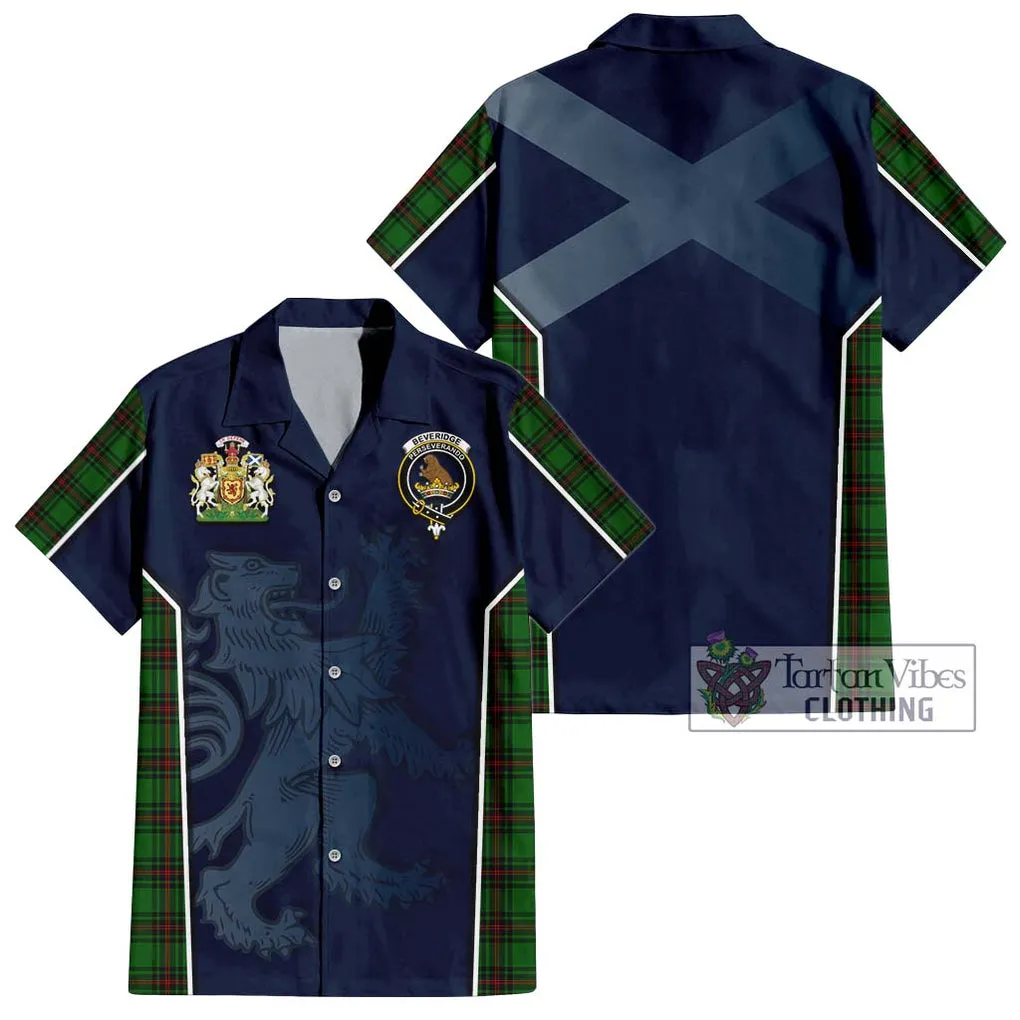 Beveridge Tartan Short Sleeve Button Shirt with Family Crest and Lion Rampant Vibes Sport Style