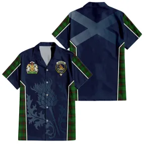 Beveridge Tartan Short Sleeve Button Up Shirt with Family Crest and Scottish Thistle Vibes Sport Style