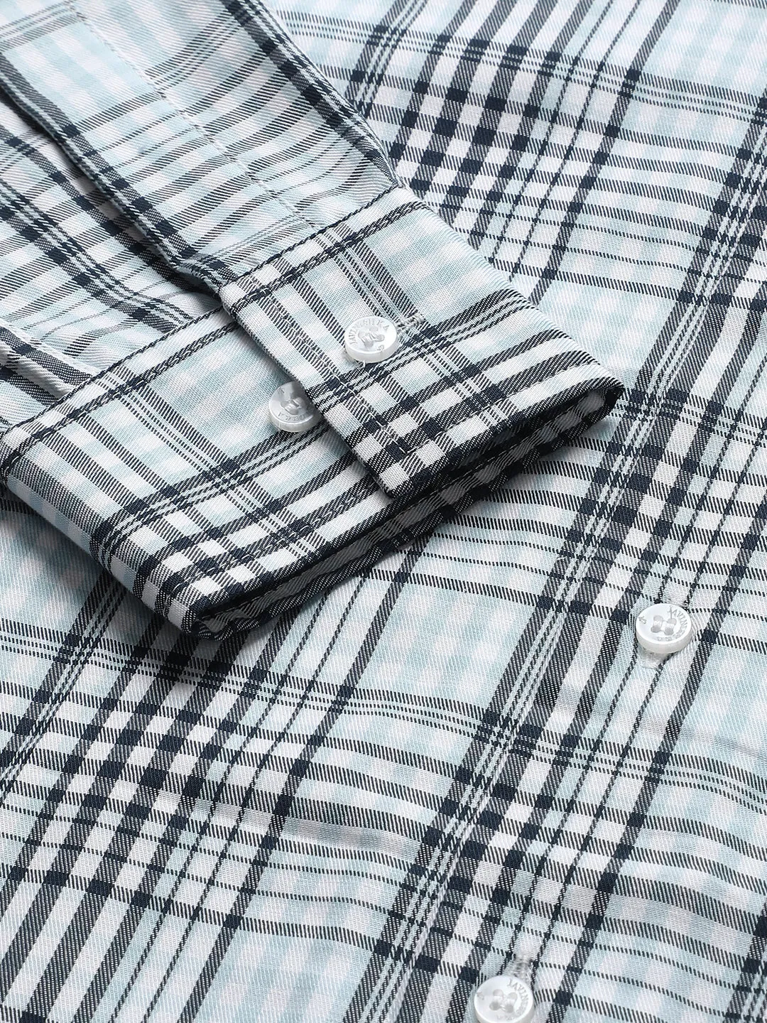 Black & White Pure Cotton Checks Regular Fit Party Wear Shirt