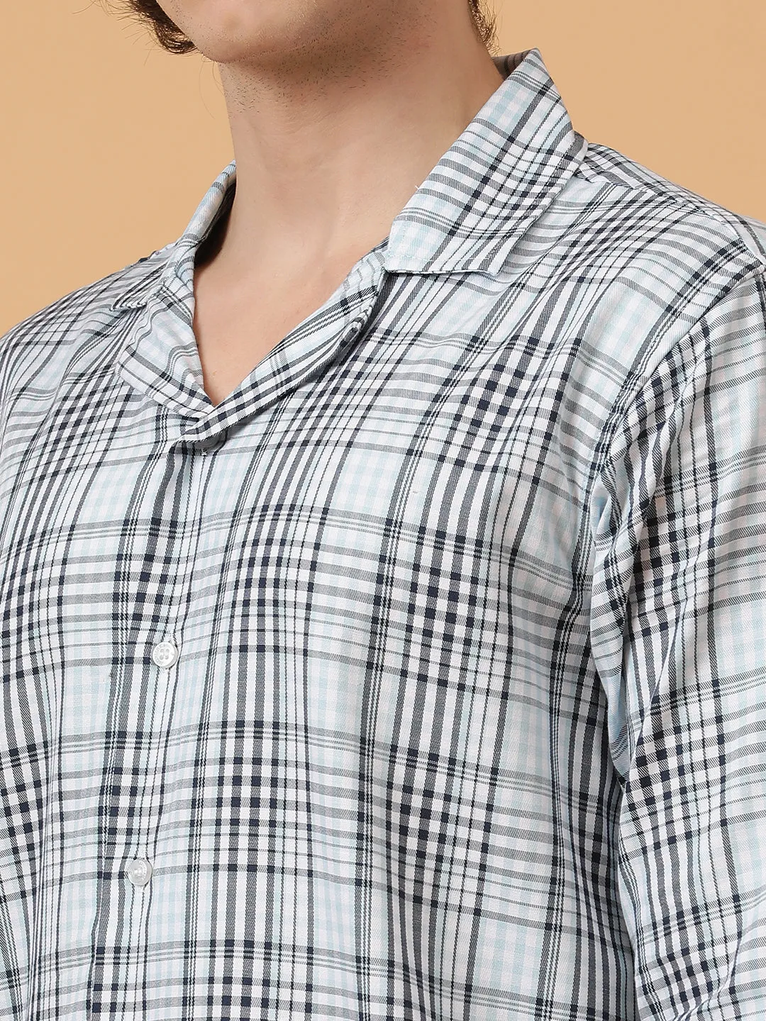 Black & White Pure Cotton Checks Regular Fit Party Wear Shirt