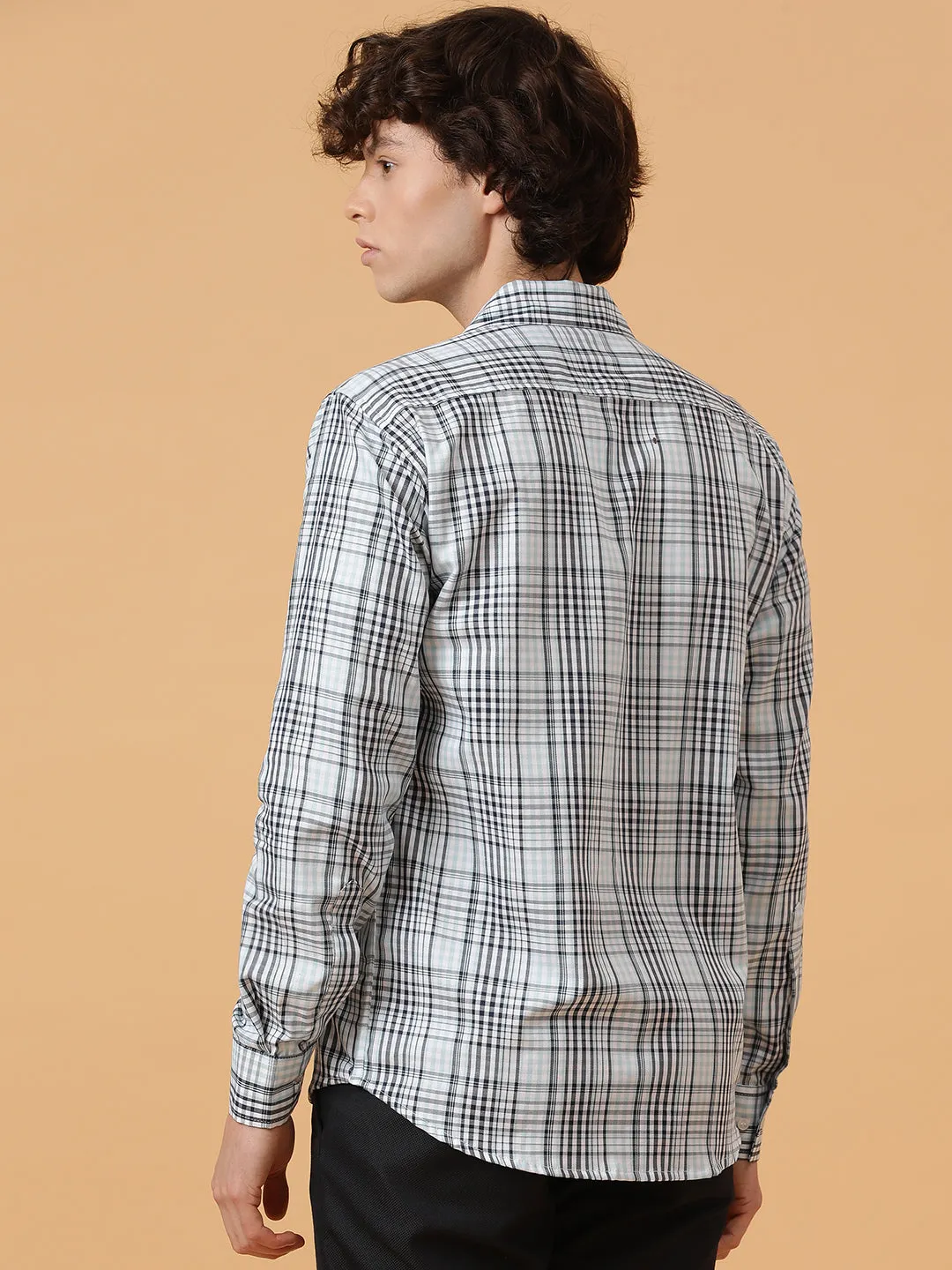 Black & White Pure Cotton Checks Regular Fit Party Wear Shirt