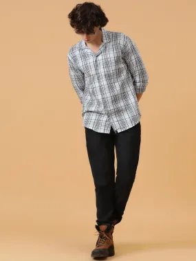 Black & White Pure Cotton Checks Regular Fit Party Wear Shirt