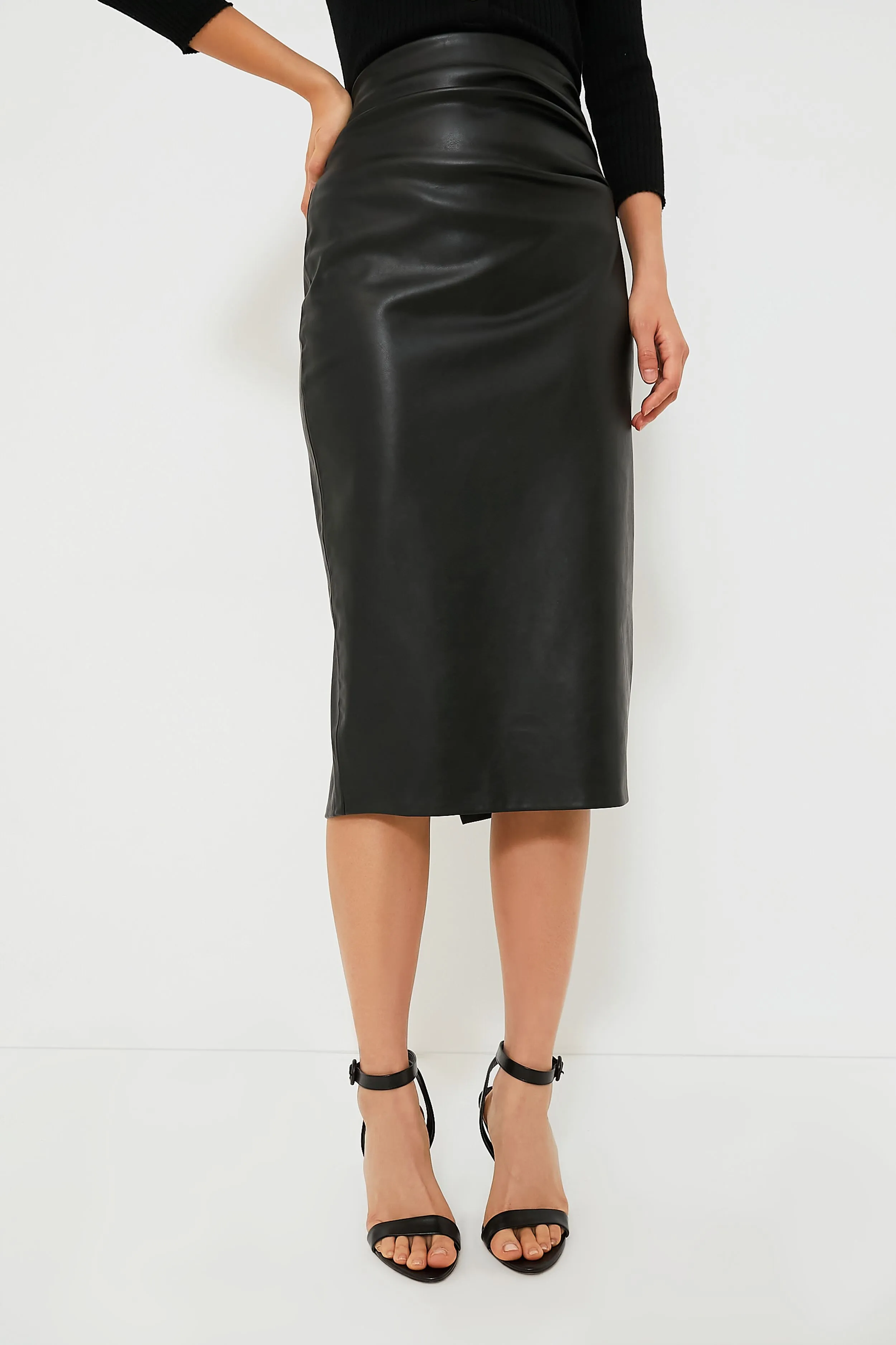 Black Leather Monica Midi Skirt