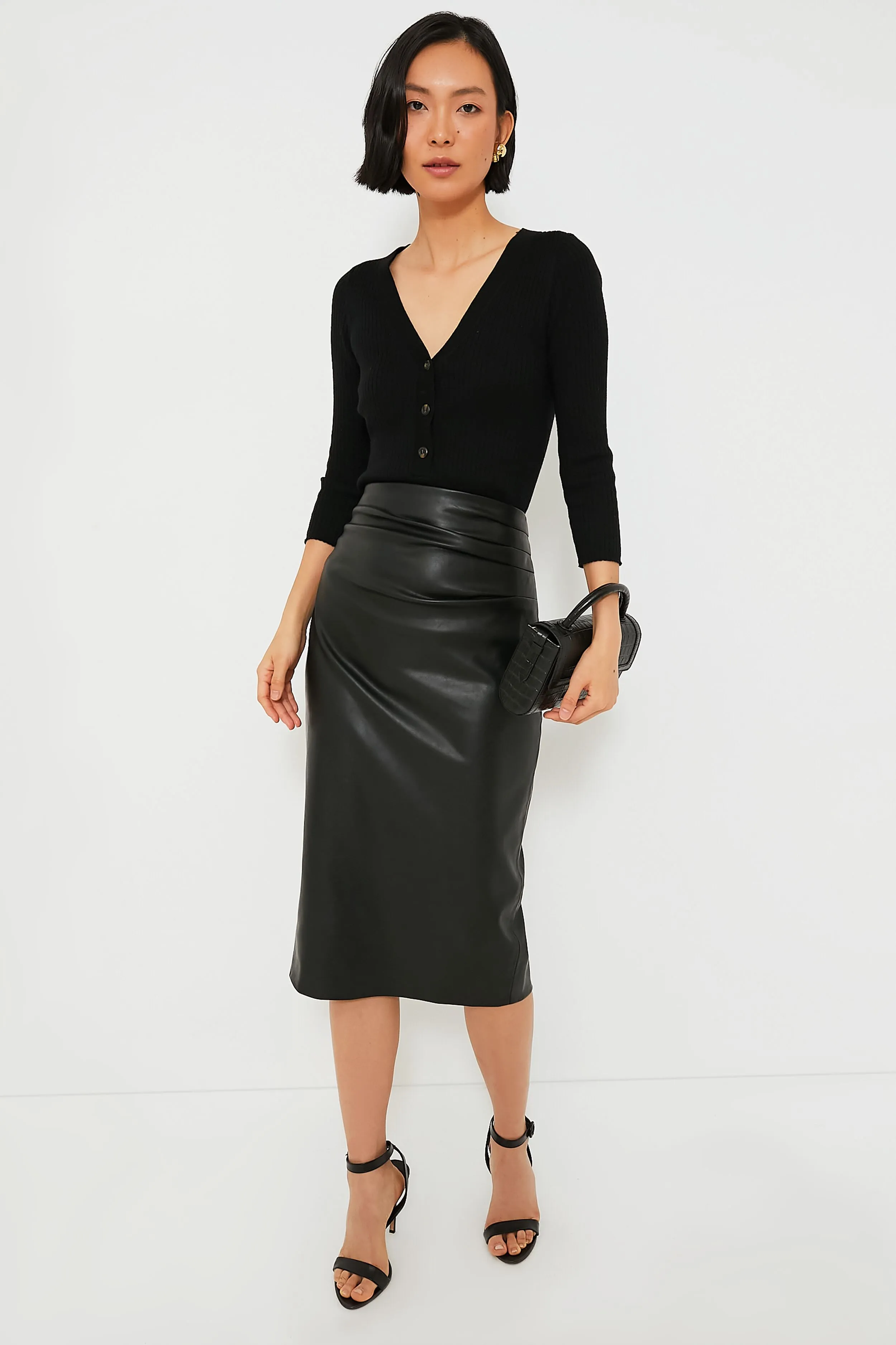 Black Leather Monica Midi Skirt