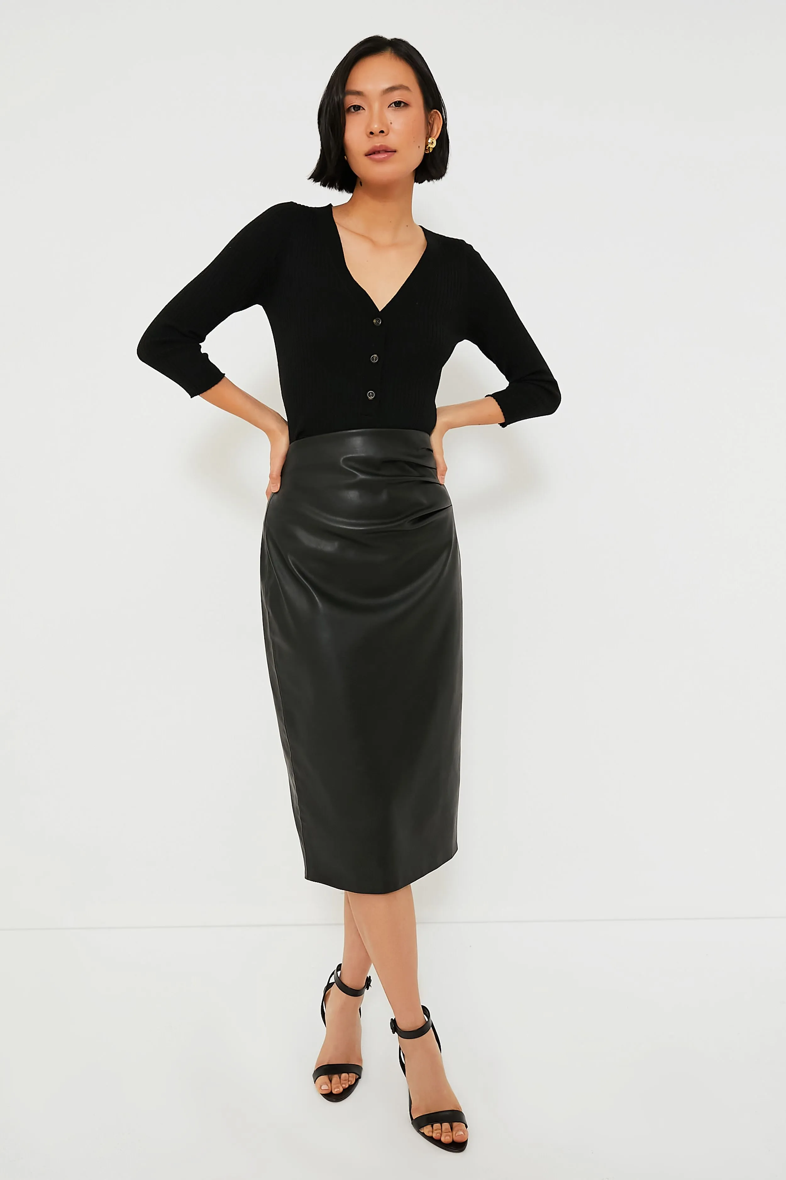 Black Leather Monica Midi Skirt