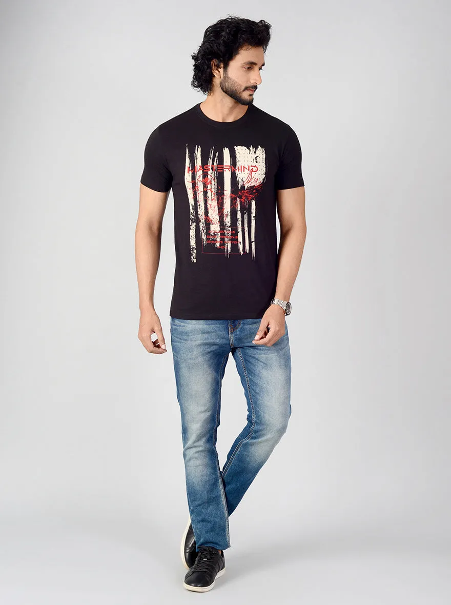 Black Printed Slim Fit T-shirt | Greenfibre