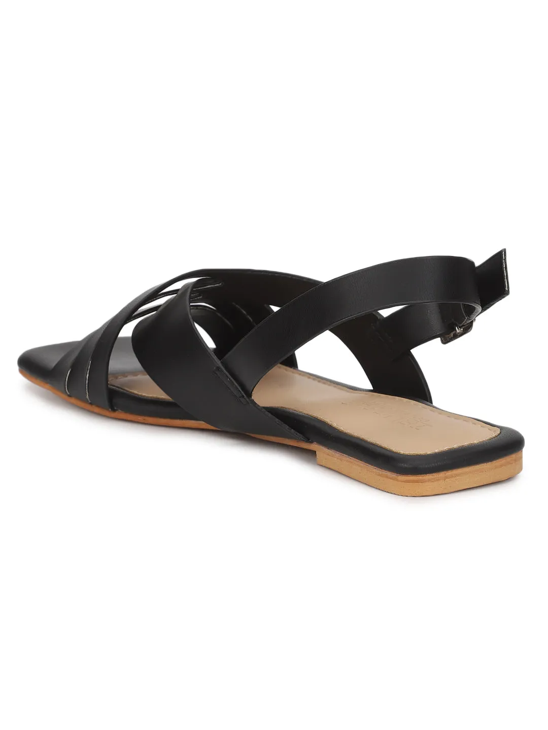 Black PU Flats Sandals (TC-ST-001-BLK)