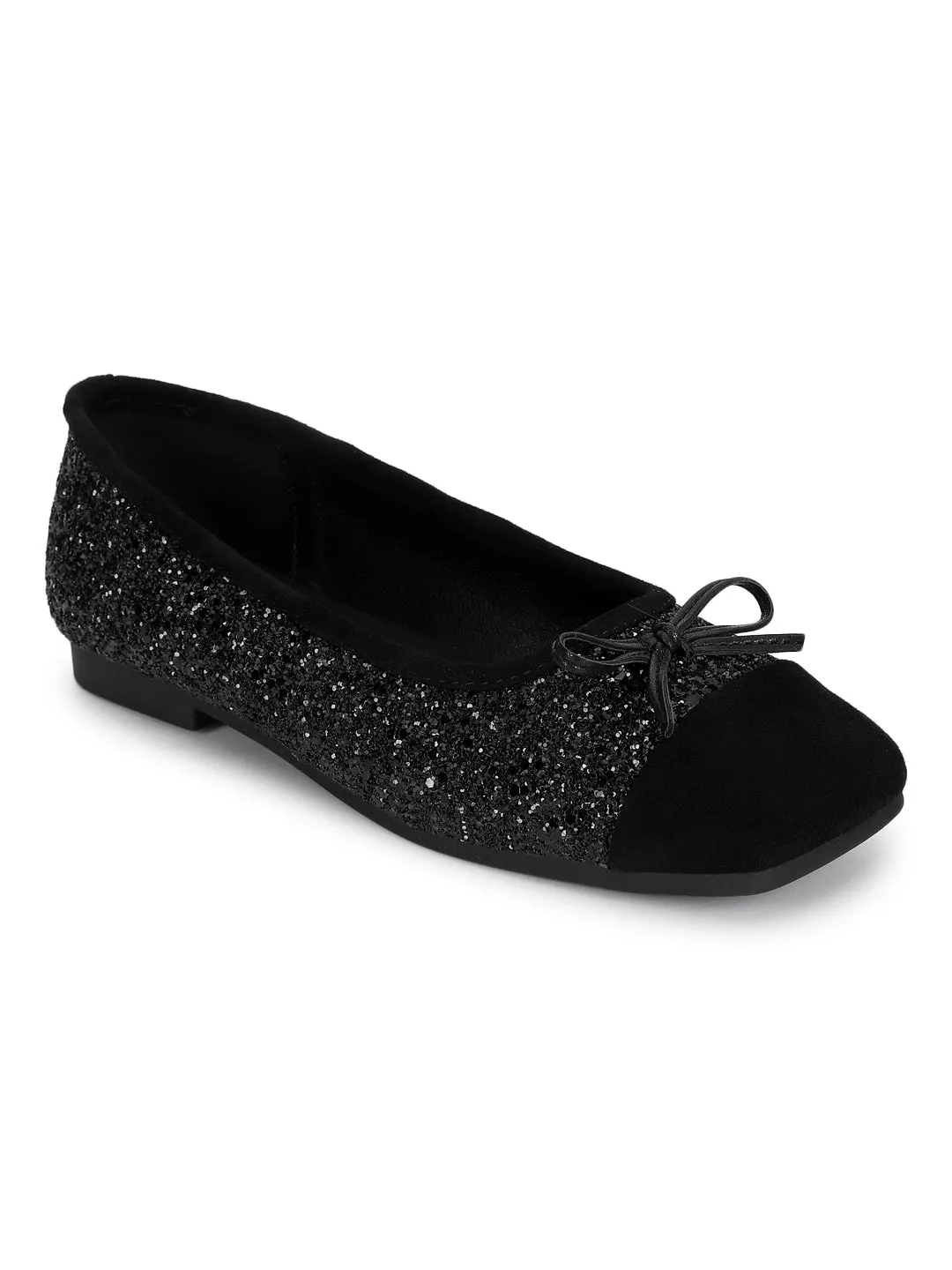 Black Suede Embellished Ballerina (TC-RS3645-BLK)