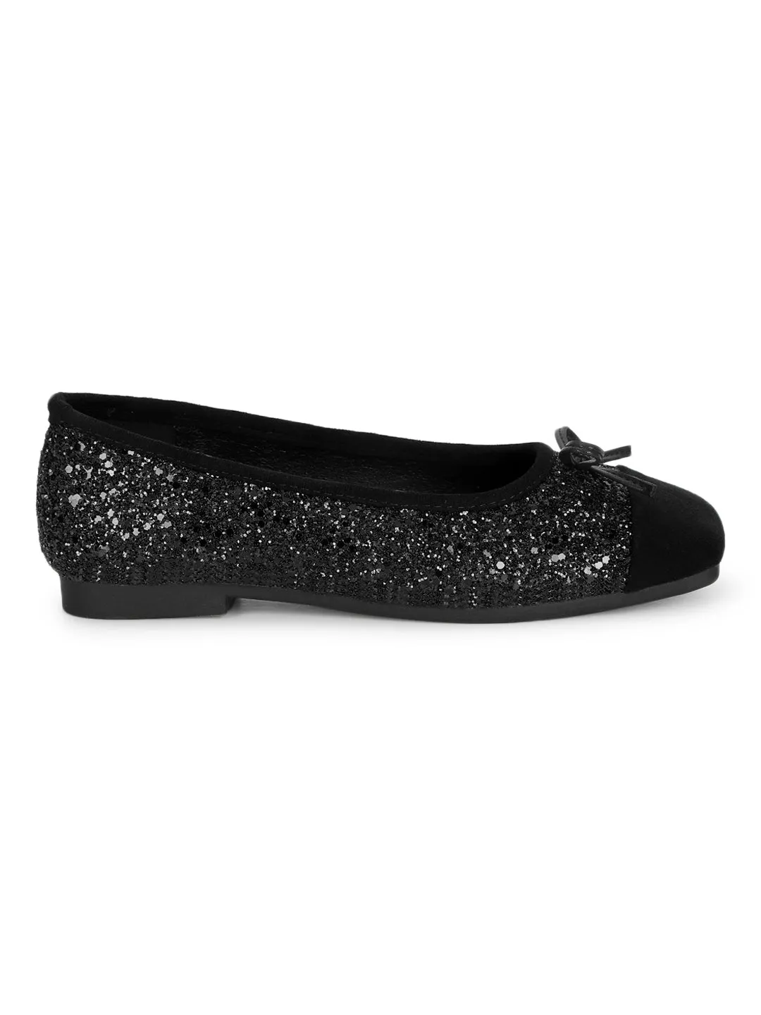 Black Suede Embellished Ballerina (TC-RS3645-BLK)