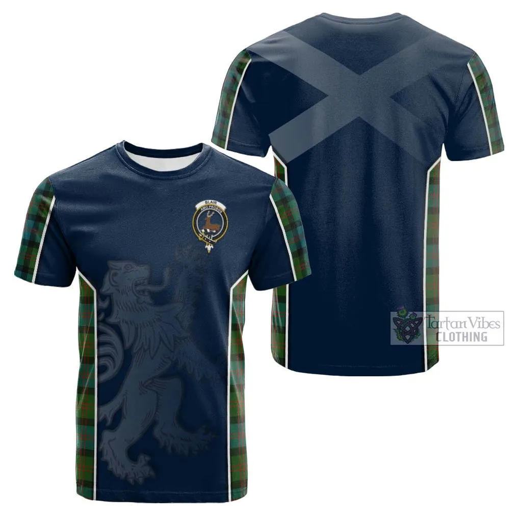 Blair Ancient Tartan Cotton T-shirt with Family Crest and Lion Rampant Vibes Sport Style