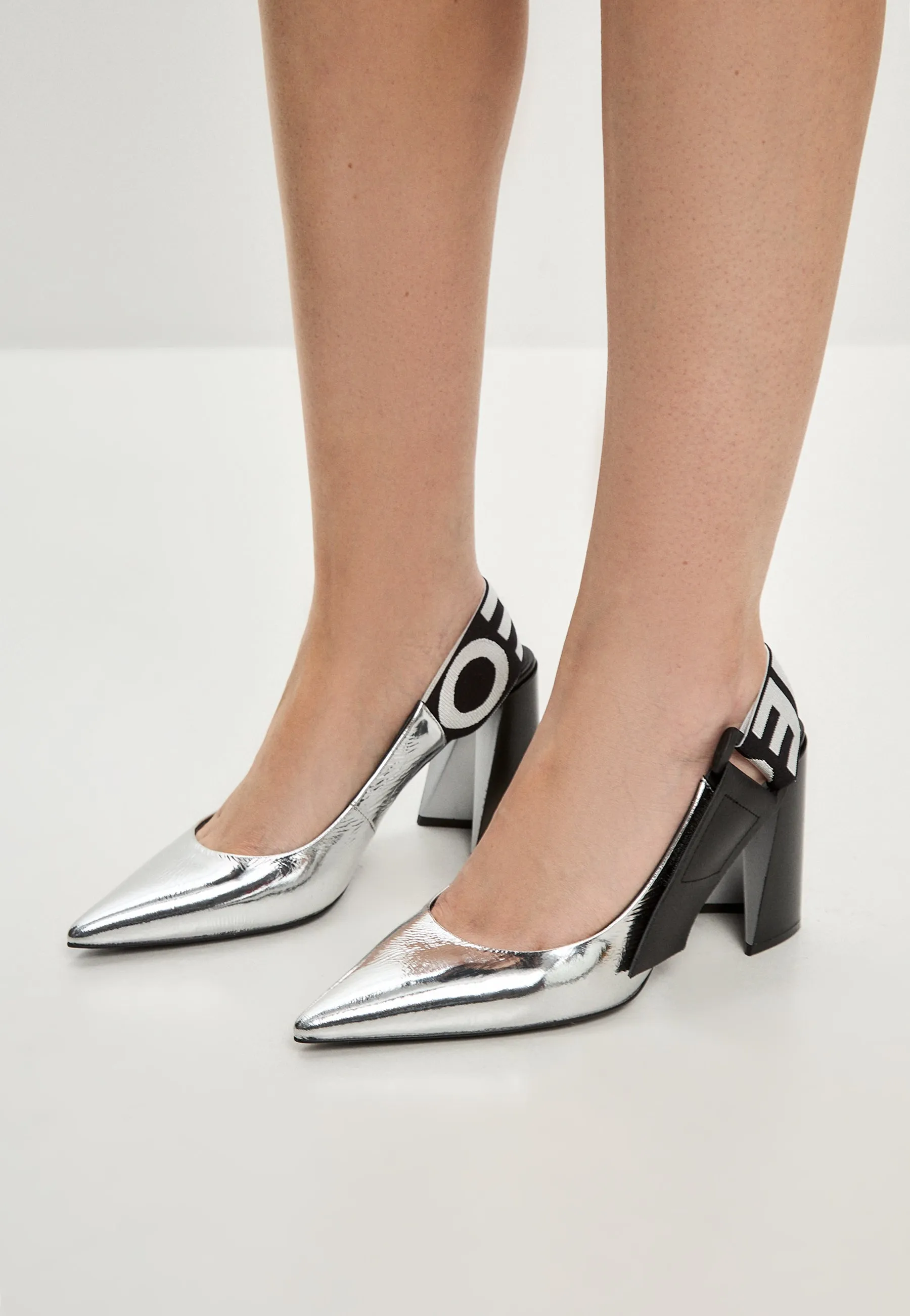 Block Heeled Slingback Pumps Jimena - Silver