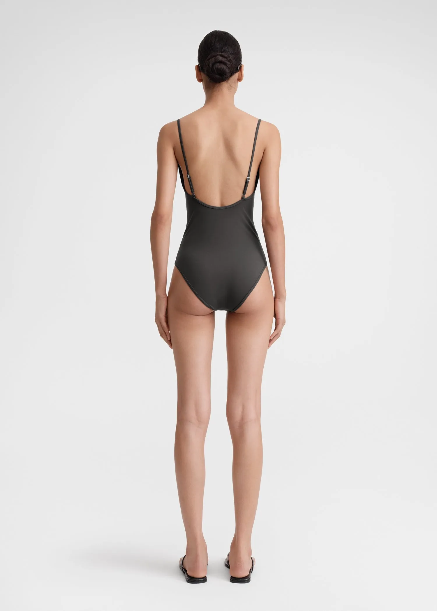 Boat-neck swimsuit anthracite