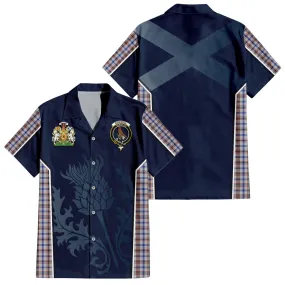 Boswell Tartan Short Sleeve Button Up Shirt with Family Crest and Scottish Thistle Vibes Sport Style