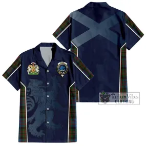 Bowie Tartan Short Sleeve Button Shirt with Family Crest and Lion Rampant Vibes Sport Style