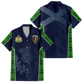 Boyle Tartan Short Sleeve Button Up Shirt with Family Crest and Scottish Thistle Vibes Sport Style