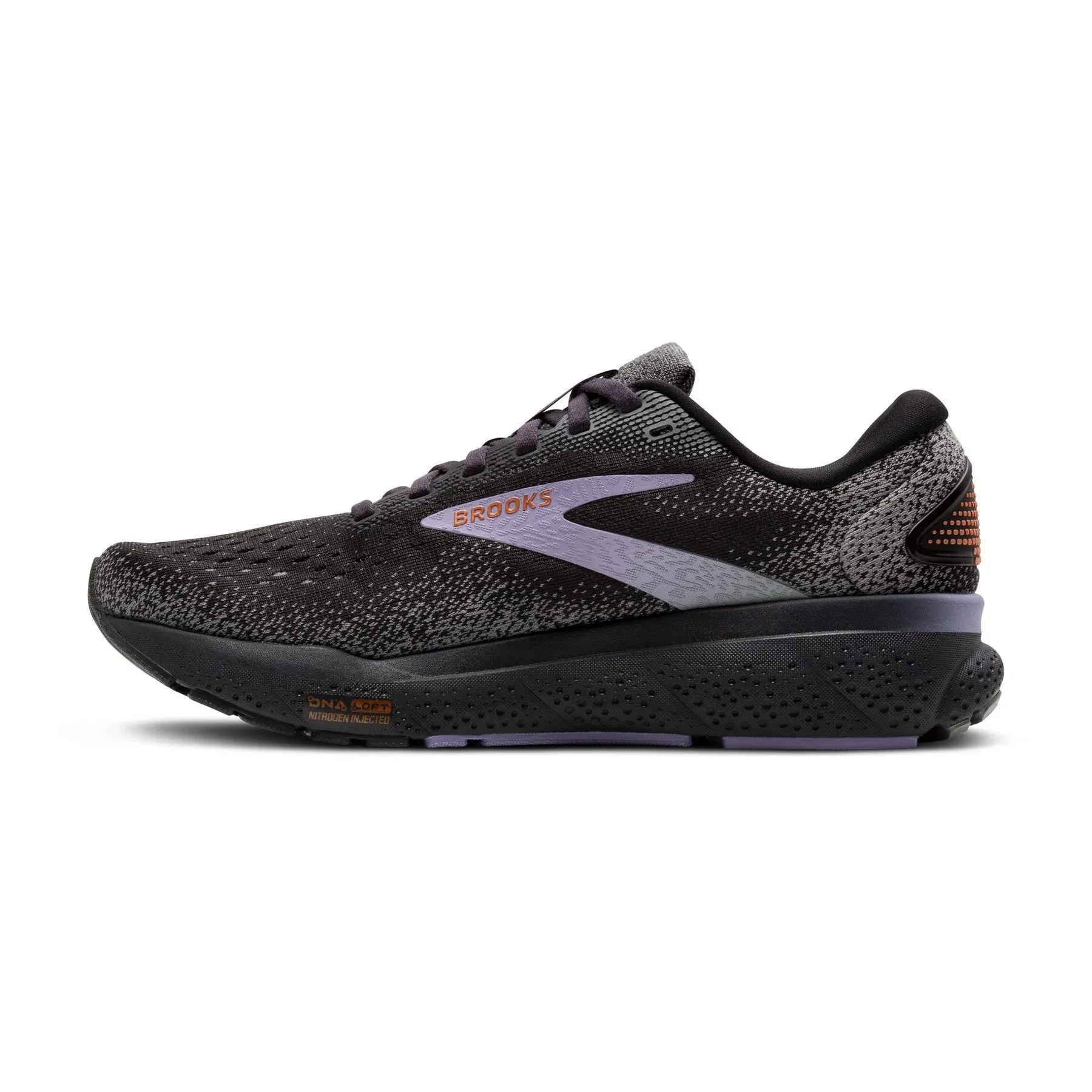 Brooks Women's Ghost 16 Running Shoe - Ebony/Lavender/Copper 1204071B093